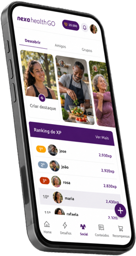 Tela social do Nexa Health GO no celular